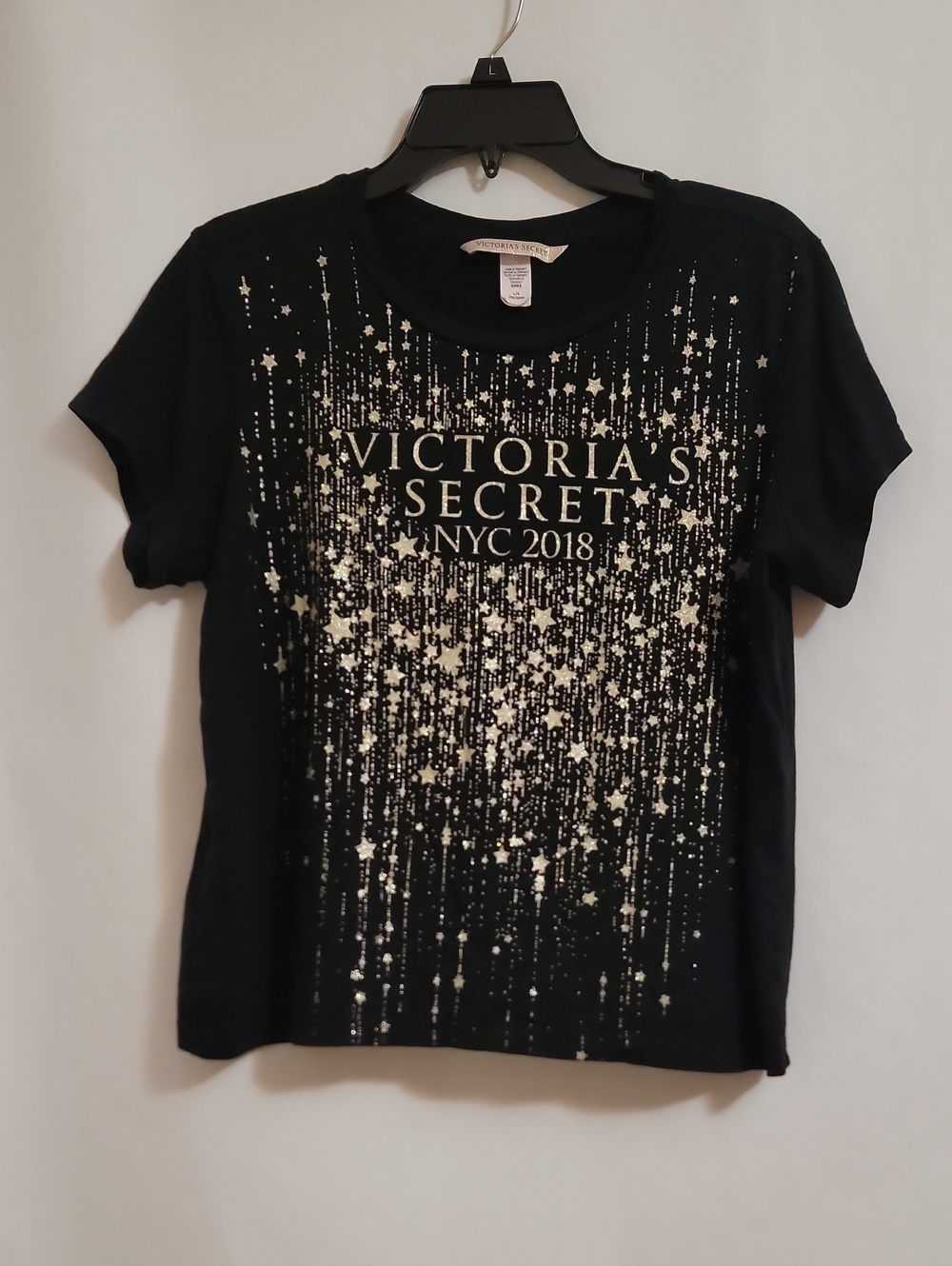 Victoria's Secret Black Short-Sleeve Graphic Tee with Metallic Star Print
